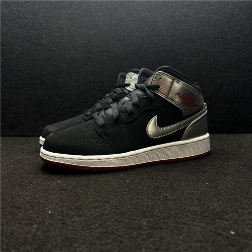 Jordan 1 Mid AJ1 漆皮亮银女子GS大童复古休闲篮球鞋 554725-057