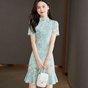 新款 新中式 裙子夏季 300斤女装 2025改良旗袍遮肚子连衣裙 国风大码