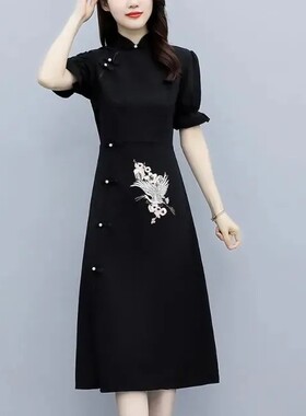 大码300斤女装胖妹妹MM显瘦新中式长款连衣裙2024夏改良旗袍裙子