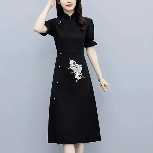 大码300斤女装胖妹妹MM显瘦新中式长款连衣裙2024夏改良旗袍裙子
