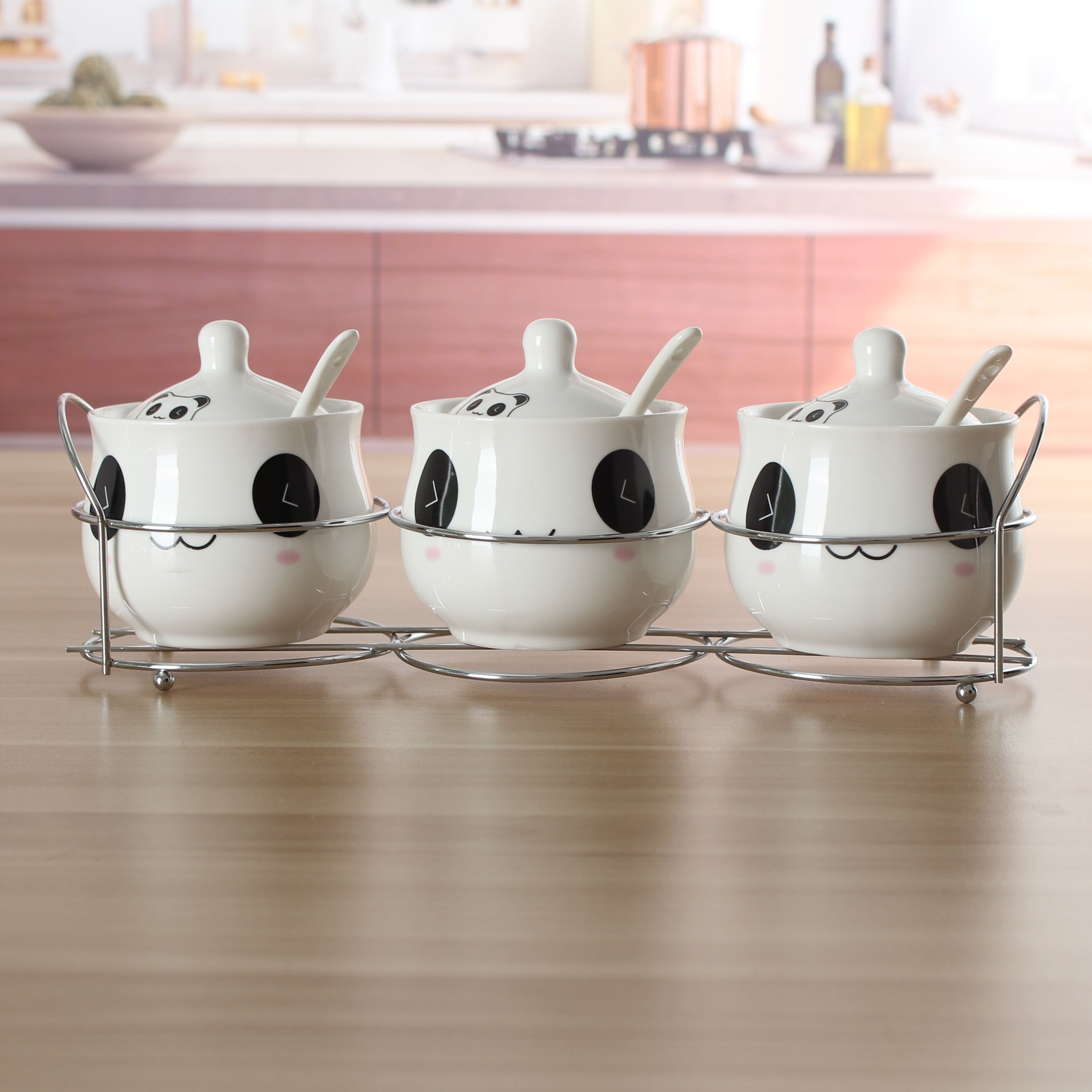 Hộp gia vị lọ gia vị gốm sứ đồ dùng nhà bếp đáng yêu hoạt hình sáng tạo hộp gia vị lọ gia vị bộ ba món lọ muối lọ gia vị
