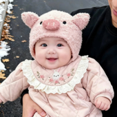 冬季 婴儿帽子保暖加厚小月龄宝宝毛绒帽可爱小猪婴幼儿护耳帽冬天