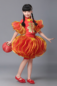 儿童秧歌服金福字秧歌舞蹈表演服大红灯笼造型服装喜庆打鼓服鼓舞