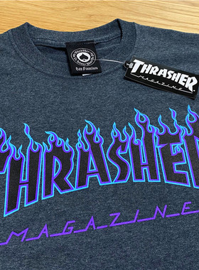 【羔羊House】Thrasher 美版 超帅灰紫灰蓝火焰短袖T恤情侣款