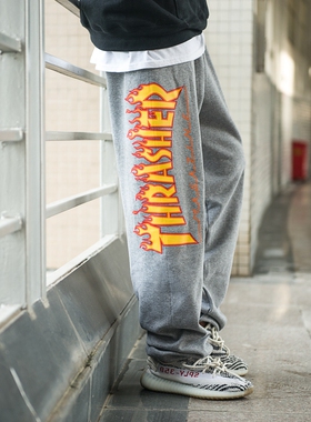 【羔羊House】Thrasher 美版火焰加绒薄绒长裤束脚裤运动长裤
