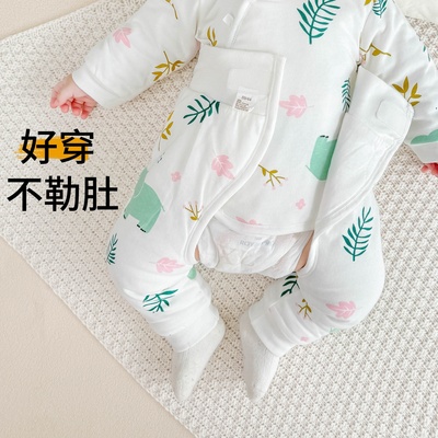 新生婴儿小裤子小月龄秋冬季夹棉保暖女宝宝男开裆魔术贴棉裤冬天