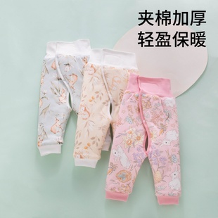 新生婴儿夹棉裤 外穿加厚小月龄幼儿宝宝开裆保暖高腰冬天 子秋冬季
