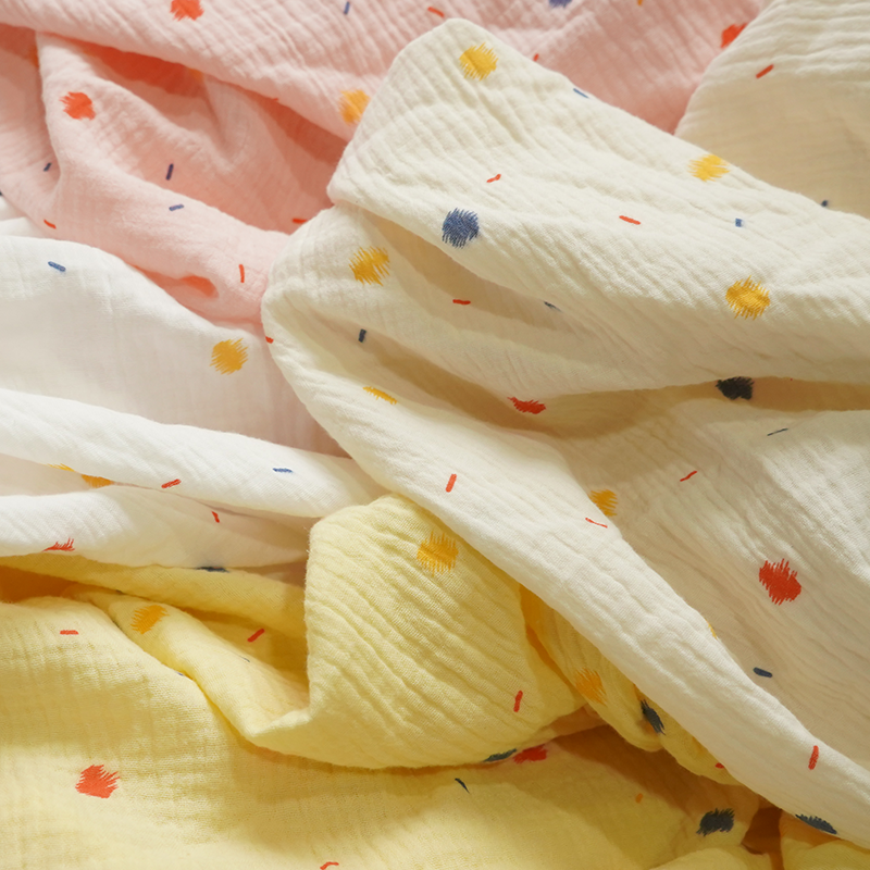 a类纯棉双层皱布纱布料睡衣面料