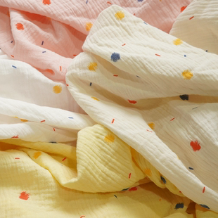 a类纯棉双层皱布纱布料宝宝睡衣家居服浴巾全棉绉布布头diy棉面料