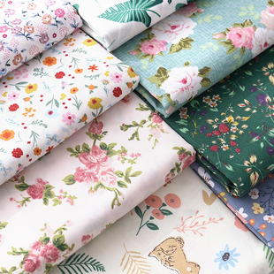全棉田园碎花布料宝宝衣服连衣裙被套床单卡通纯棉斜纹布印花面料