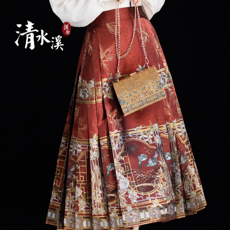 宋画寓景改良八分松紧马面裙