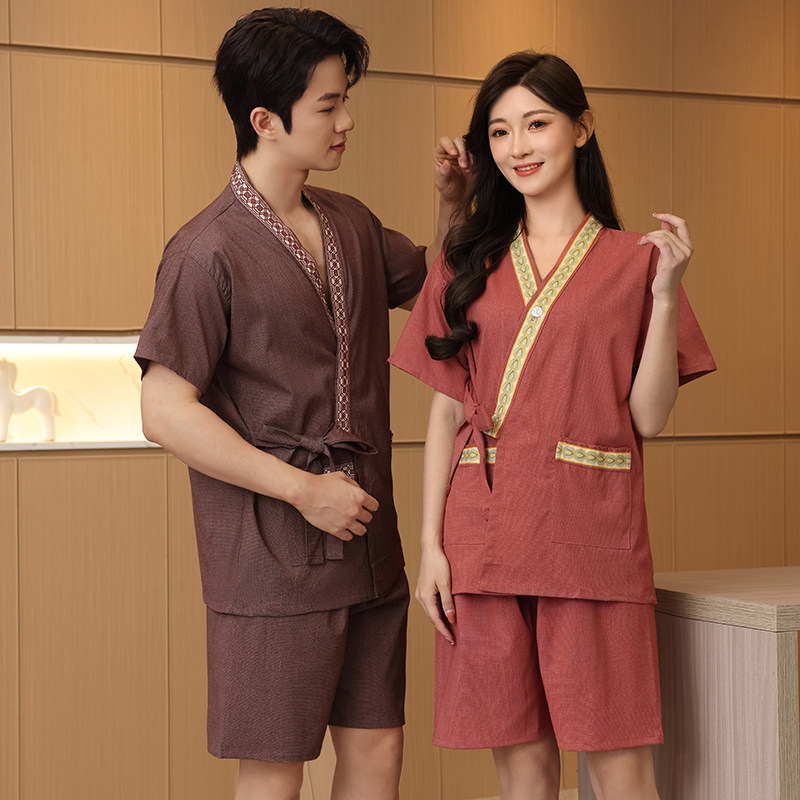 汗蒸服男女款纯棉桑拿按摩服大码开衫和服洗浴中心浴服睡衣居家服