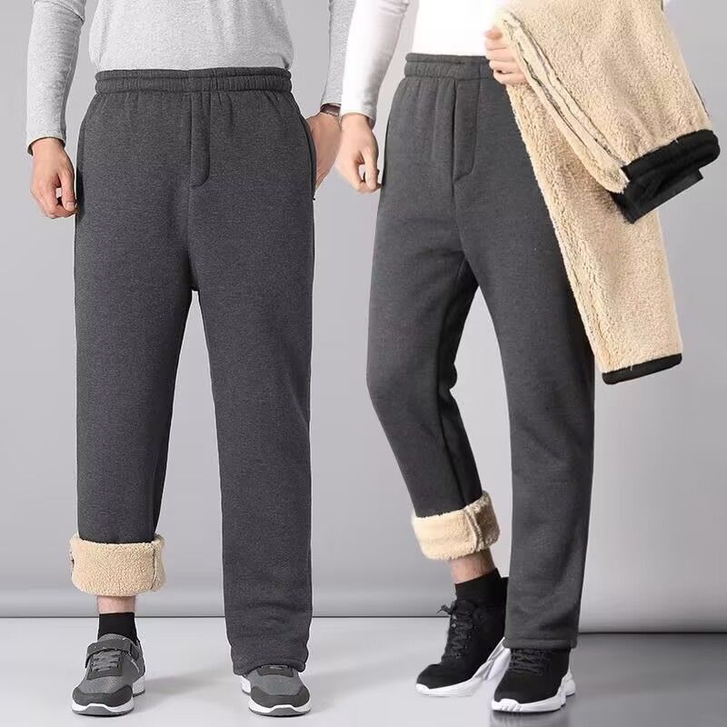 冬季爸爸羊羔绒运动裤老人棉裤外穿爷爷中老年男士加绒加厚裤子男