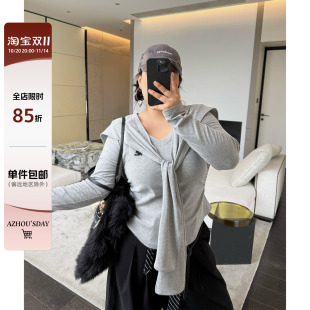 女秋季 天花板v领打底衫 胖MM显瘦上衣送披肩 微胖时尚 阿周家大码