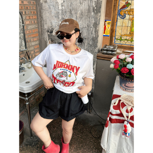 阿周家大码微胖女装设计感休闲短裤女夏季胖MM宽松显瘦薄款热裤