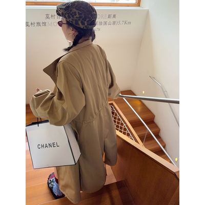 阿周家大码微胖卡其色长款风衣女秋季胖MM三防面料百搭外套有垫肩
