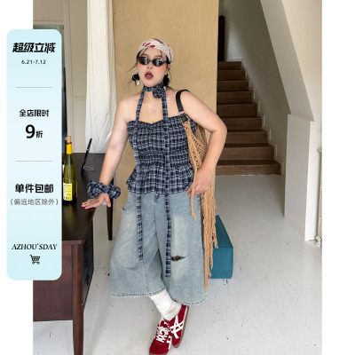 阿周家大码微胖女装设计修身背心夏季新品胖MM显瘦短款上衣送发圈