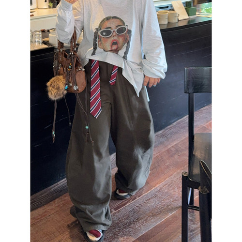 阿周家大码微胖纯棉水洗纱卡牛仔阔腿裤女夏季胖MM设计感休闲长裤