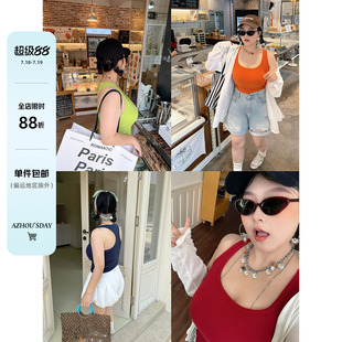 胖MM修身 百搭上衣帶胸墊 微胖大U領工字背心女夏基礎款 阿周家大碼