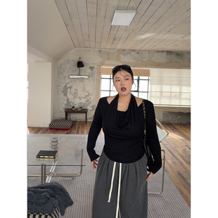 AZHOU阿周家微胖“淡人天花板”显瘦小蛮腰堆堆口水领假两件T恤