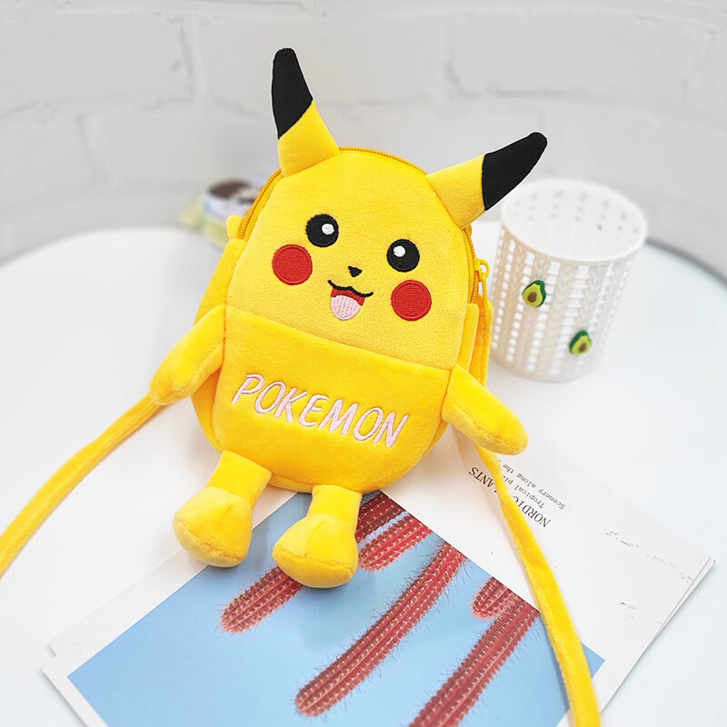 神奇宝贝毛绒卡通斜挎包包可爱女学生手机包单肩精灵宝可梦皮卡丘