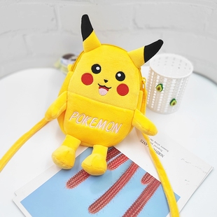 神奇宝贝毛绒卡通斜挎包包可爱女学生手机包单肩精灵宝可梦皮卡丘
