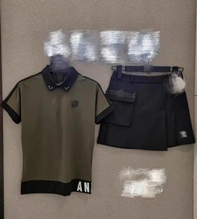 裙套装 韩国春夏高尔夫女装 A字防走光短裙裤 速干修身 显瘦黑色短袖
