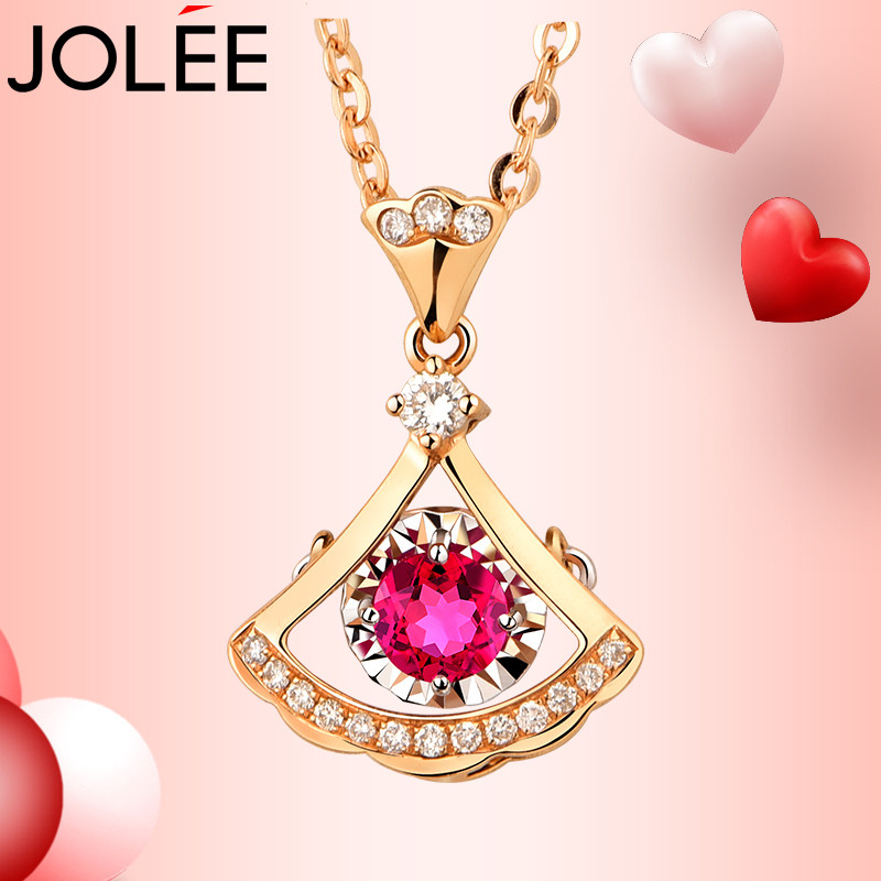 Jolee项链18K金吊坠红宝石配钻石锁骨链简约首饰品送女友生日礼物