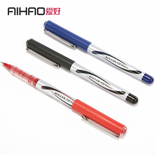 爱好AH2000A直液式走珠笔水笔签字水性中性0.5mm黑色红笔子弹头