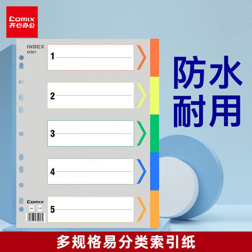 齐心IX901分类纸11孔五色索引纸