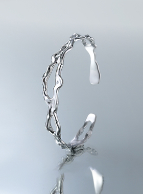 原创小众设计高级感极简冷淡风液态镂空贵妃圈S925纯银手镯女