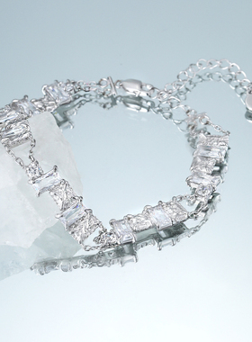 原创小众设计高级感极简冷淡风白锆假宝石S925纯银手链女