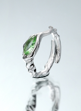 小众原创设计银指环气质高级轻奢液态感绿锆石S925纯银戒指女