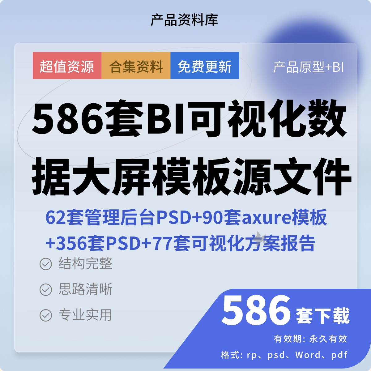 科技大屏BI看板可视化数据驾驶舱大数据统计图表PSD和axure模板