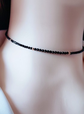 黑色小众设计编织挂绳水晶锁骨链