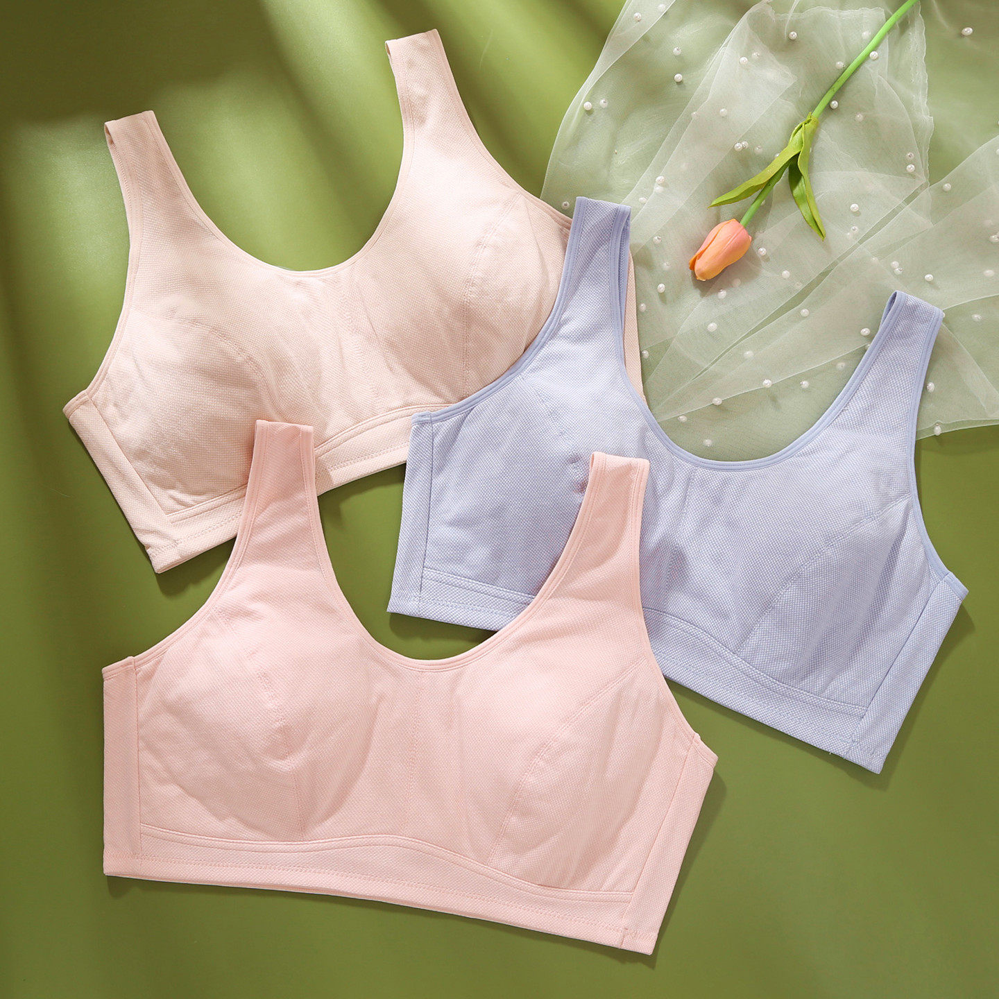 彰艳中老年妈妈薄款纯棉内衣透气背心式套头无钢圈无海绵运动文胸