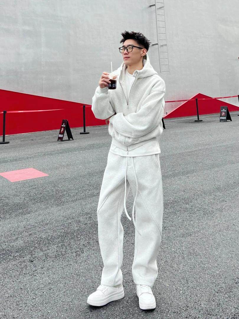 春秋新款潮流Boxy重磅美式宽松套装男连帽开衫卫衣休闲运动直筒裤
