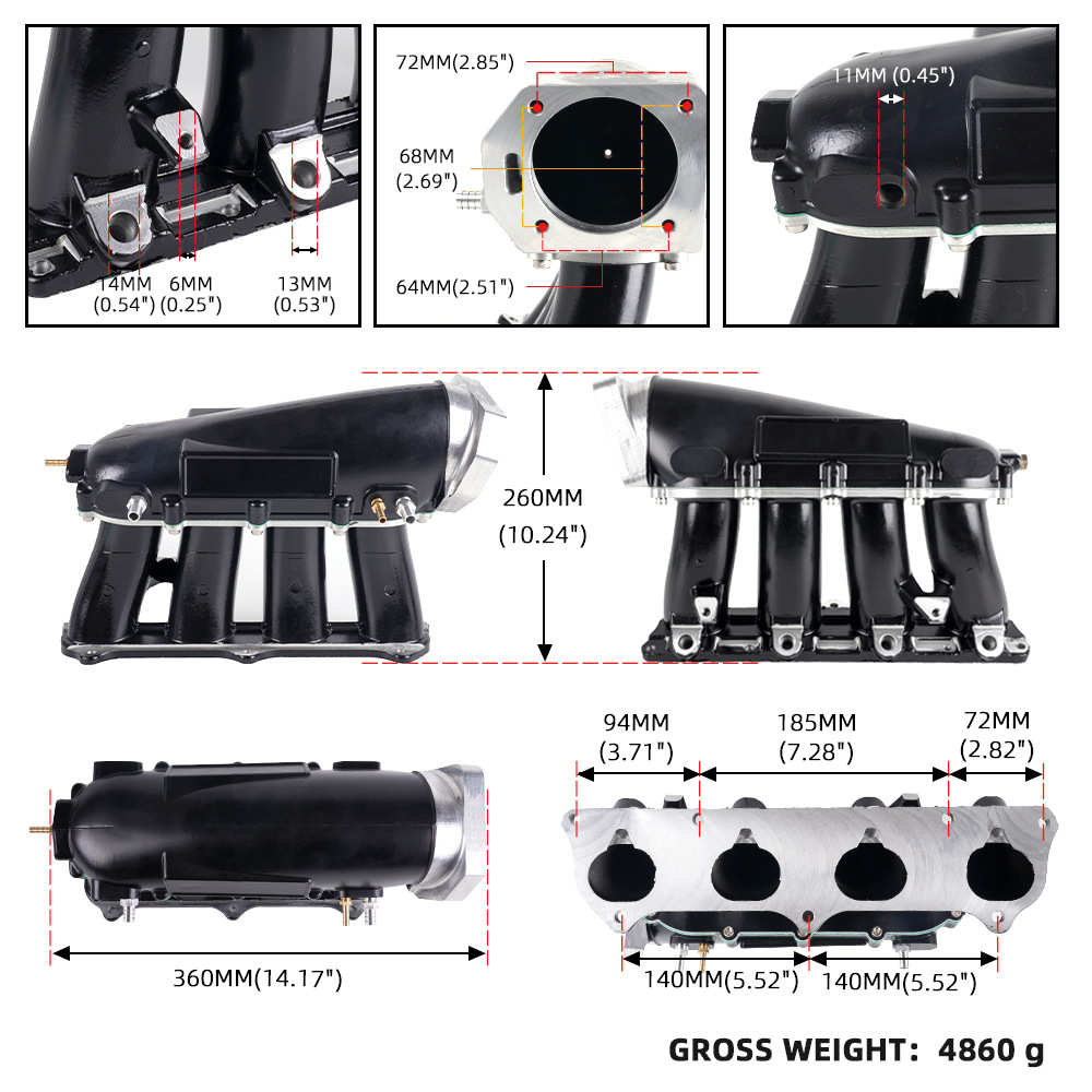 跨境汽车改装分体进气歧管 适用于本田K系列K20A/A1/Z1/K24A1代发