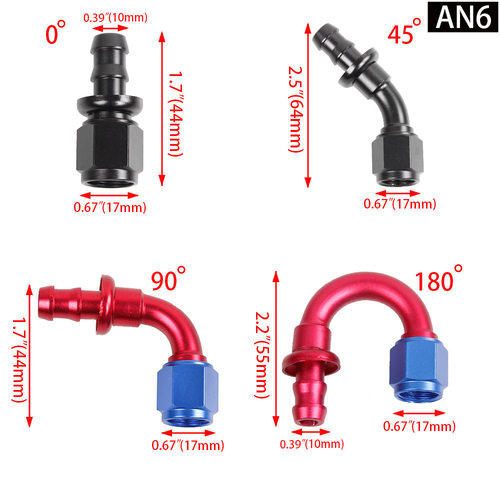 汽车改装件AN4/6/8/10/12-90°度快速防渗漏油管宝塔倒插油冷接头