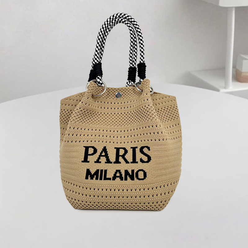 新款PARIS风小众设计针织手提包时尚白塔逛街拍照手拎包包水桶方,箱包皮具/热销女包/男包,通用款女包,淘宝优惠券,粉丝福利购,淘宝优惠卷