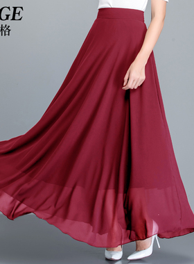 2025夏季薄款雪纺半身长裙女垂感遮胯显瘦长款到脚踝a字大摆裙子