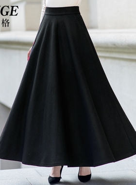 新款毛呢半身长裙女秋冬到脚踝长款a字裙冬季加厚款呢子大摆裙子