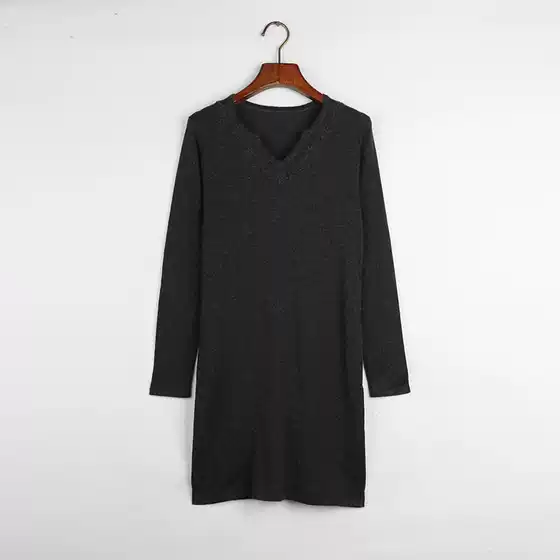 Sunshine Home Autumn Foreign Trade European and American Women's Clothing Blended Fabric V-Neck Long Sleeve Pullover Knitted Sweater Dress