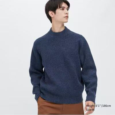 外贸日单男装中圆领长袖毛衣