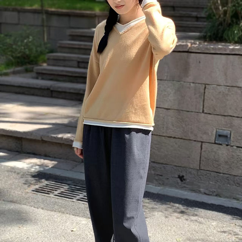 【福利价】秋冬季国内**尾单韩版女装假两件套长袖套头毛衣大码