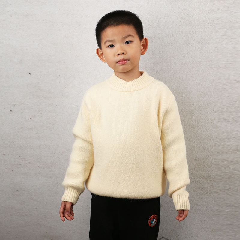 阳光家 秋冬季国内专柜100绵Y绒圆领厚款男女童装毛衣针织衫打底