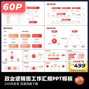 60页原创红精选逻辑图项目汇报PPT模板大师ppt设计互联网Keypoint