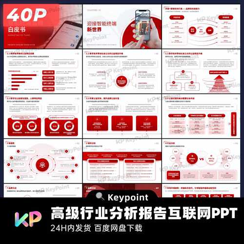 40页红色高级行业分析报告互联网PPT模板Keypoint大师ppt设计