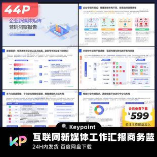 44页互联网新媒体工作汇报商务蓝PPT模板Keypoint大师ppt设计
