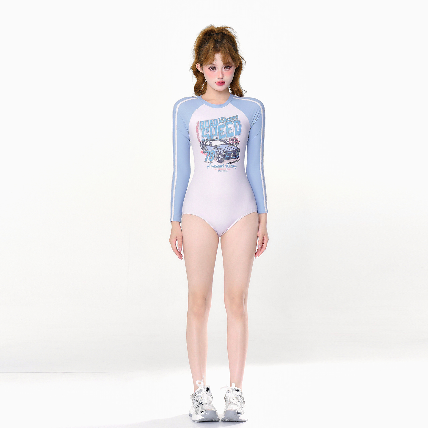 新款长袖防晒连体泳衣显瘦遮肉